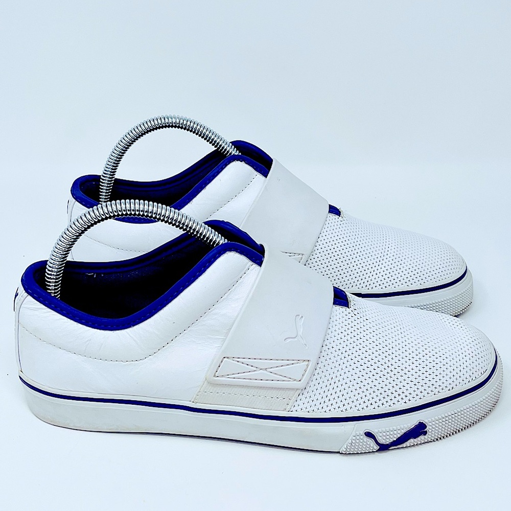 Women’s Puma Athletic Slip On Shoes White Perforated Leather w/ Purple Size 9